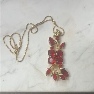 Elegant Red and 18 k gold filled Floral Pendant Necklace